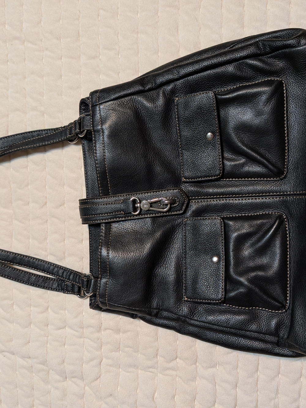 Tignanello Black Leather Dual-Pocket Messenger/Shoulder Bag